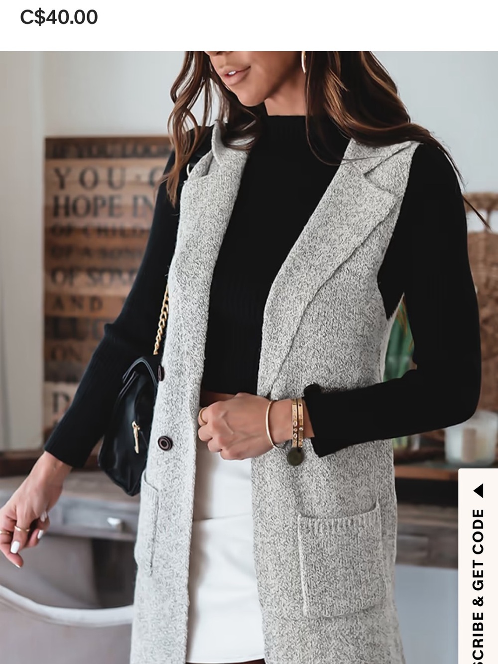 Cupshe Light Gray Long Knit Vest with Pockets